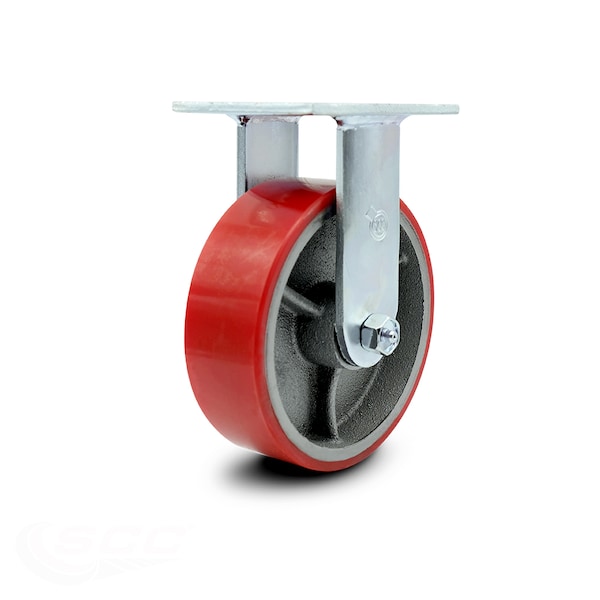 6 Inch Red Poly on Cast Iron Wheel Rigid Caster with Ball Bearing